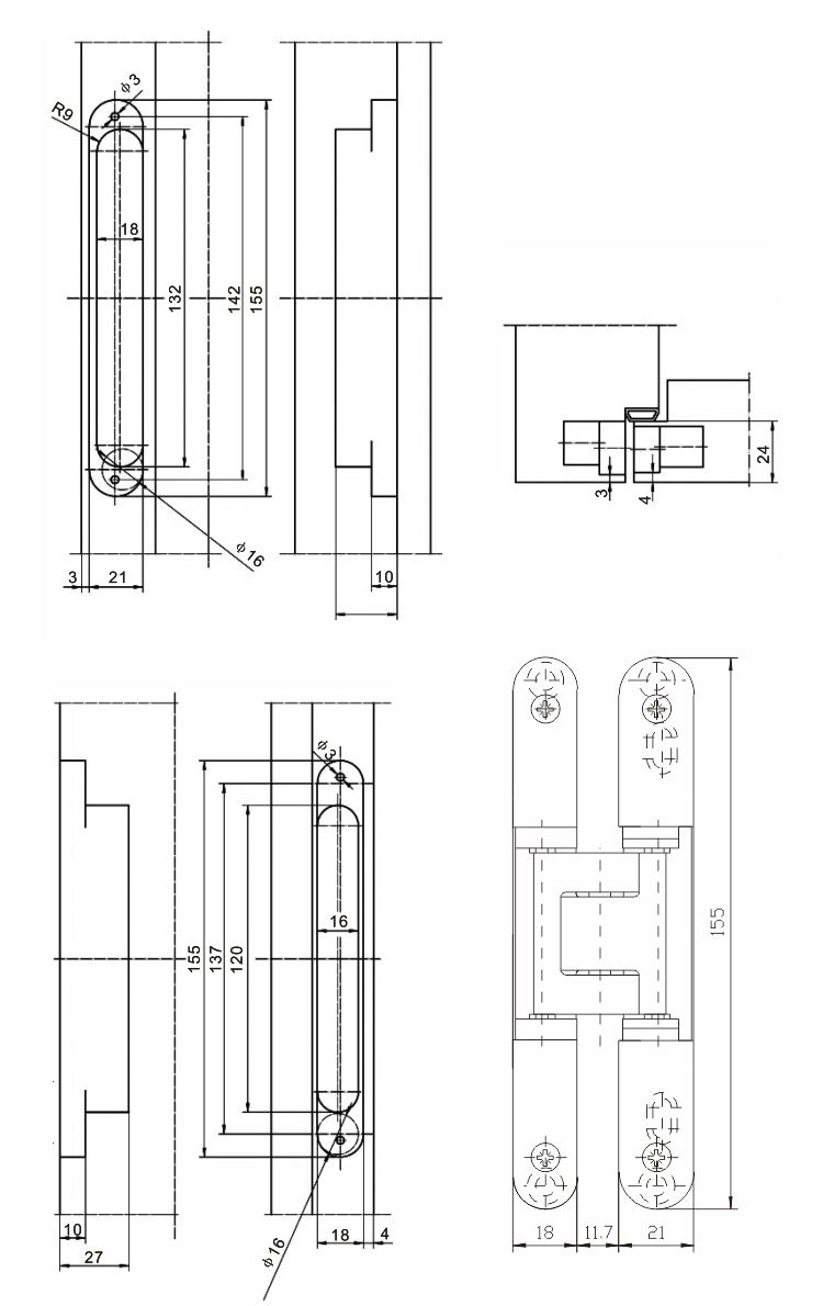 K-155-40公斤极窄三维合页(不分左右)